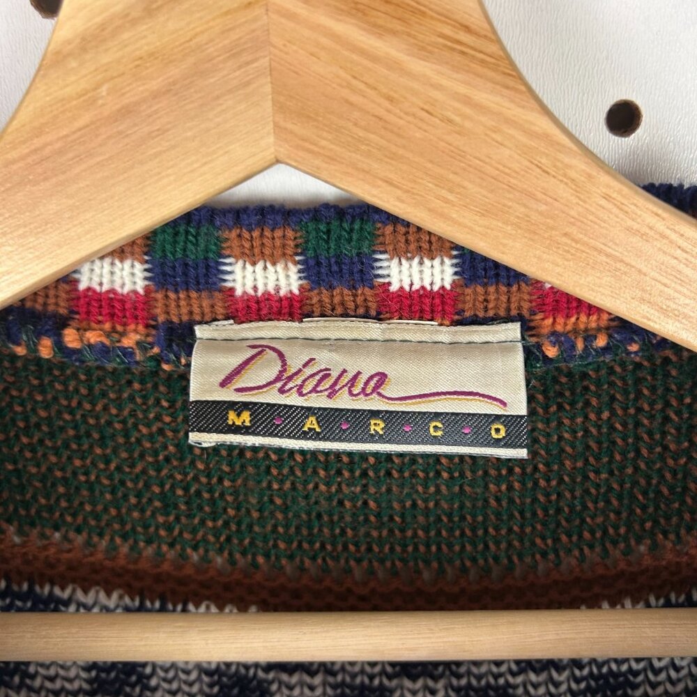 Diana Marco COOGI STYLE Sweater Women's XL Colorful 90s Hip Hop Brown Green Y2K - Picture 5 of 6